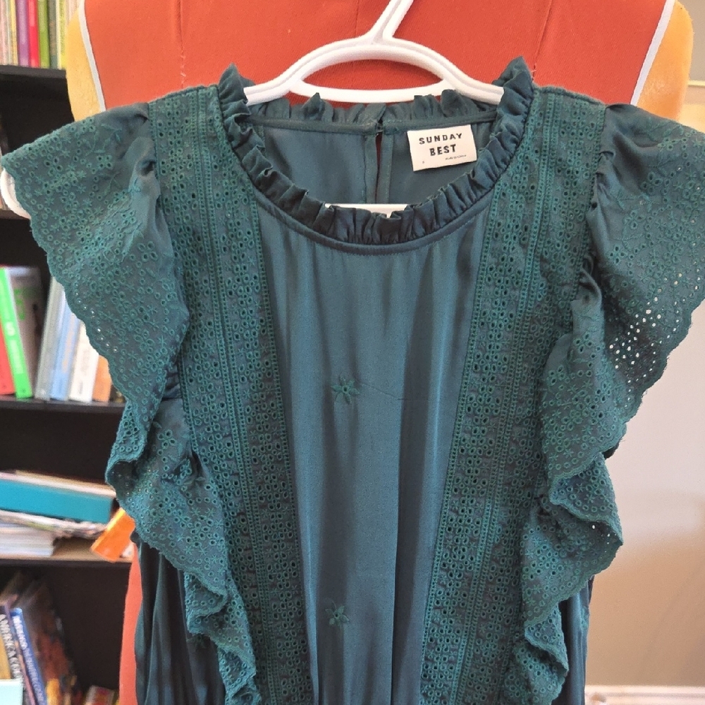 Aritzia Teal Ruffle Dress - Picture 3 of 8